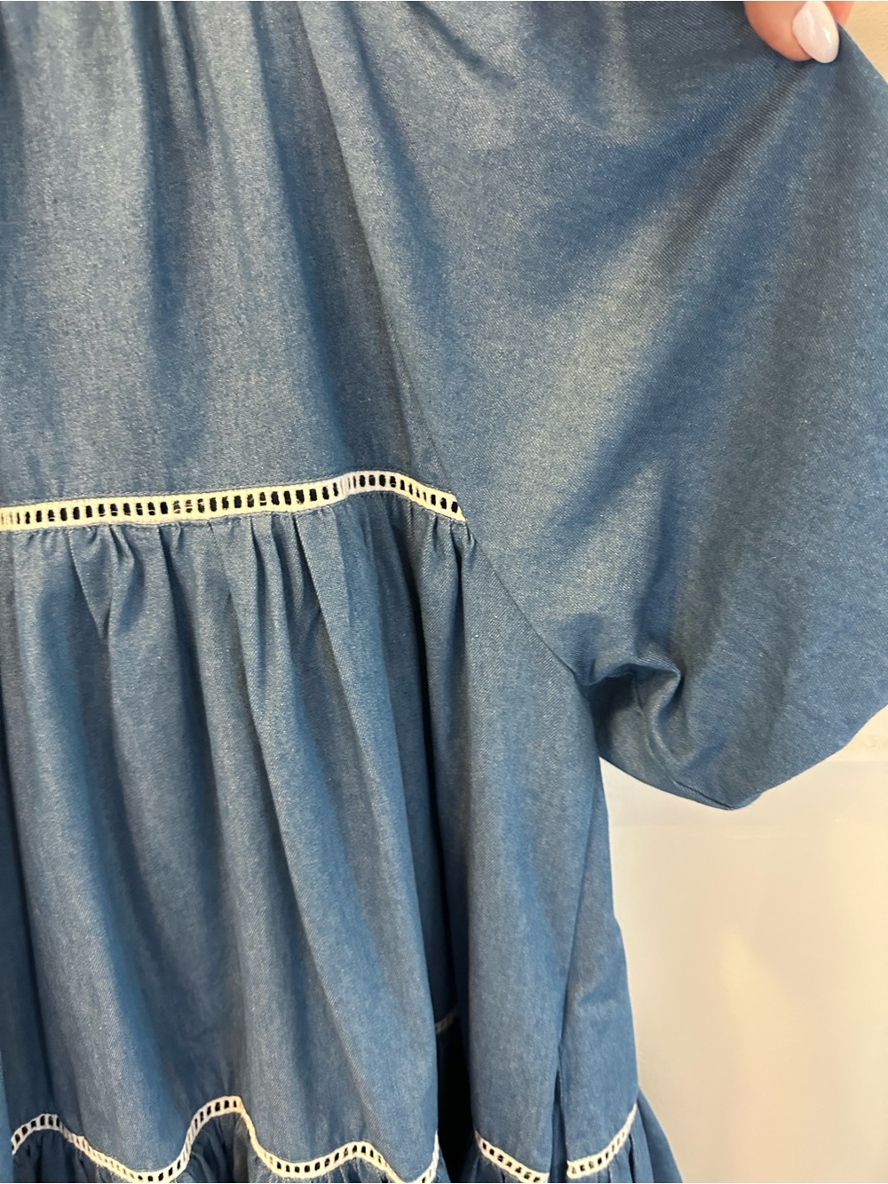 Women’s Blue Denim Button-Front Dress with Puff Sleeves size XS - Picture 8 of 12